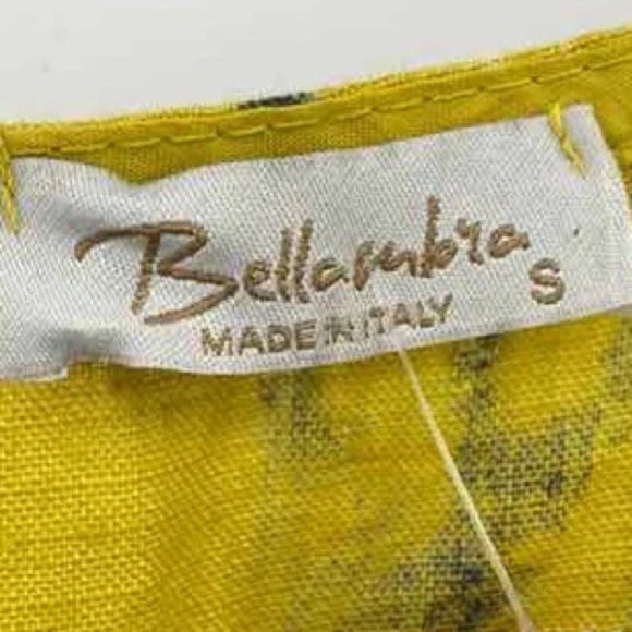 Bellambia Size Small Linen Boxy Fit Blouse Top Italy Made Yellow Blue Boho - Picture 6 of 7